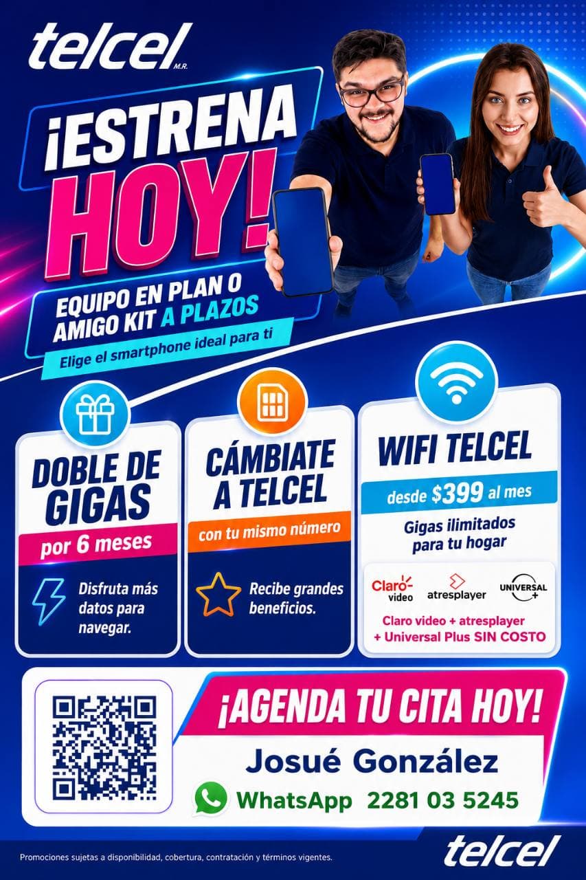 Flyer de promocion Telcel: estrena hoy equipo en plan o Amigo Kit a plazos